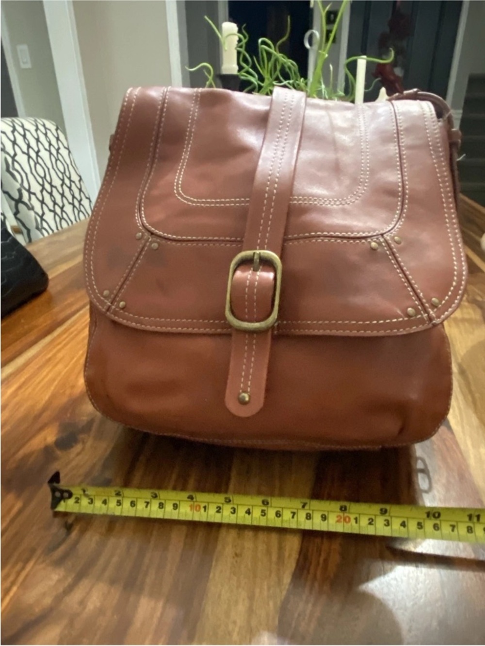 Levenger Brown Leather Crossbody Saddle Bag